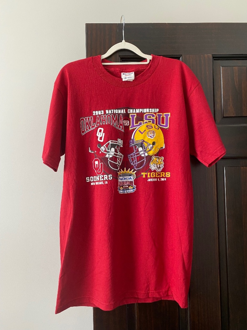 Vintage 2003 Oklahoma vs LSU National Championship Champion T Shirt Mens M 19x29